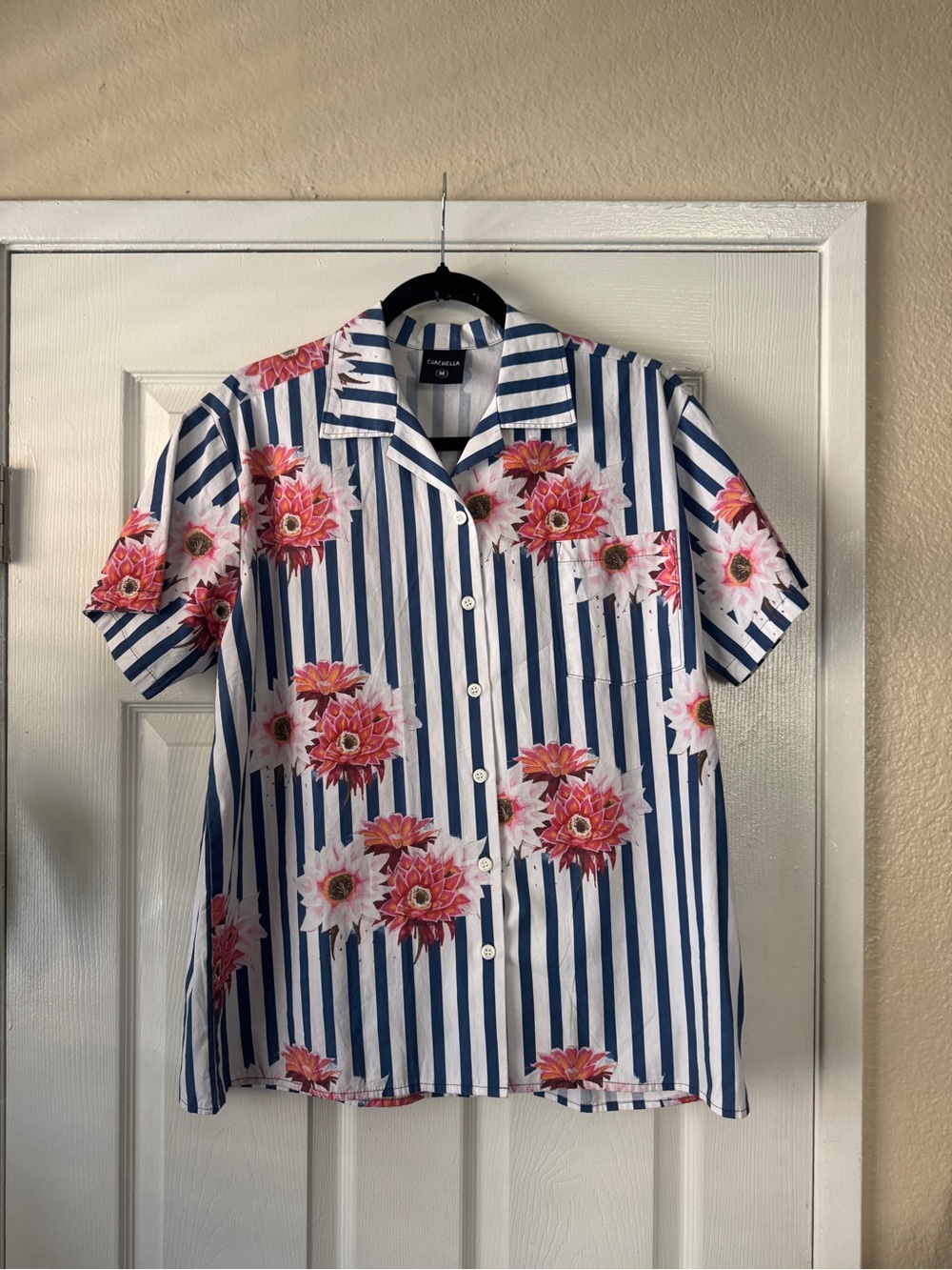 Fresh Clean Threads Coachella Striped Floral Button Down, Medium